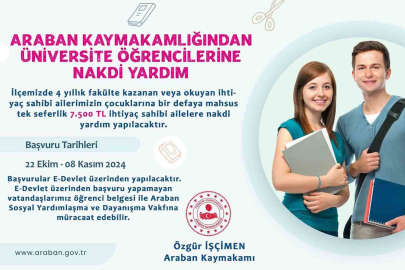 Arabanlı üniversite öğrencilerine 7 bin 500 TL nakdi yardım