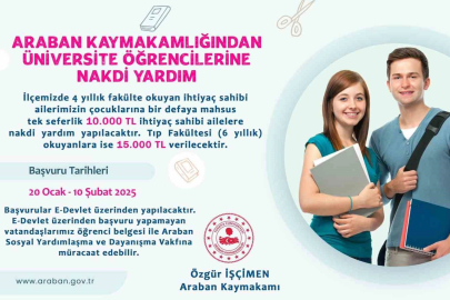 Araban’da üniversite öğrencilerine nakdi yardım yapılacak